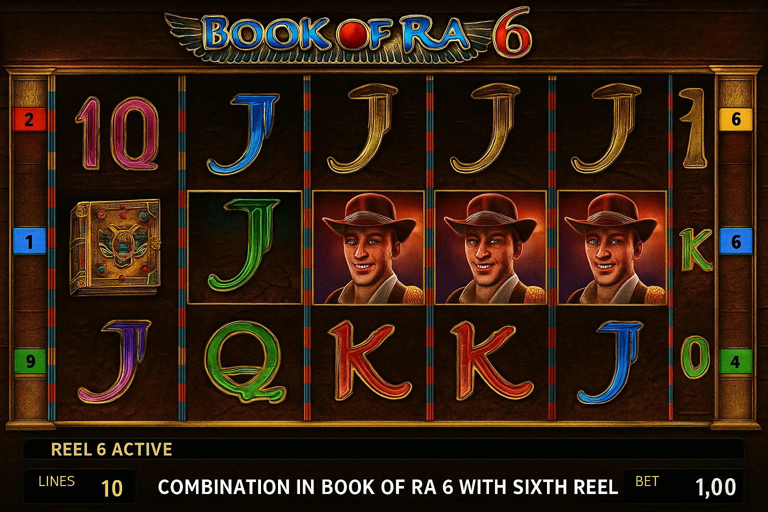 Выигрыш в Book of Ra 6 с активным шестым барабаном